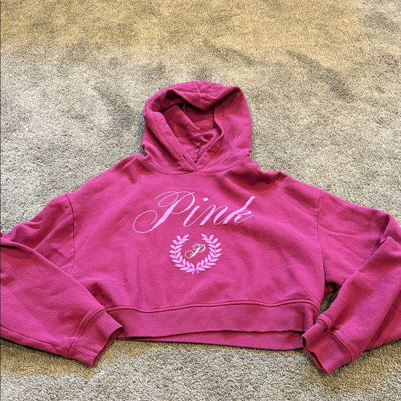 PINK Victoria's Secret Fuchsia Hoodie Sweater Crop - Picture 1 of 3